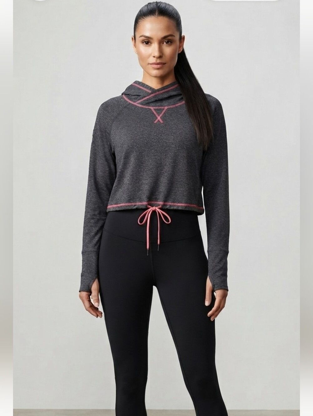 Kyodan Cropped Hoodie Grey & Pink Activewear - Size M